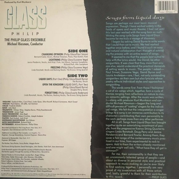PHILIP GLASS "Songs From Liquid Days" 1986 FM-LP - Picture 3 of 4
